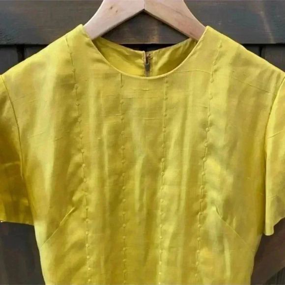 Robert Peters for Julius Garfinckel  Vintage Retro Yellow Silk Dress Pinup - Picture 2 of 9